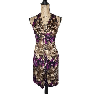 Muse Womens Twist Front Bodycon Animal Print Dress Size 6 Purple Brown